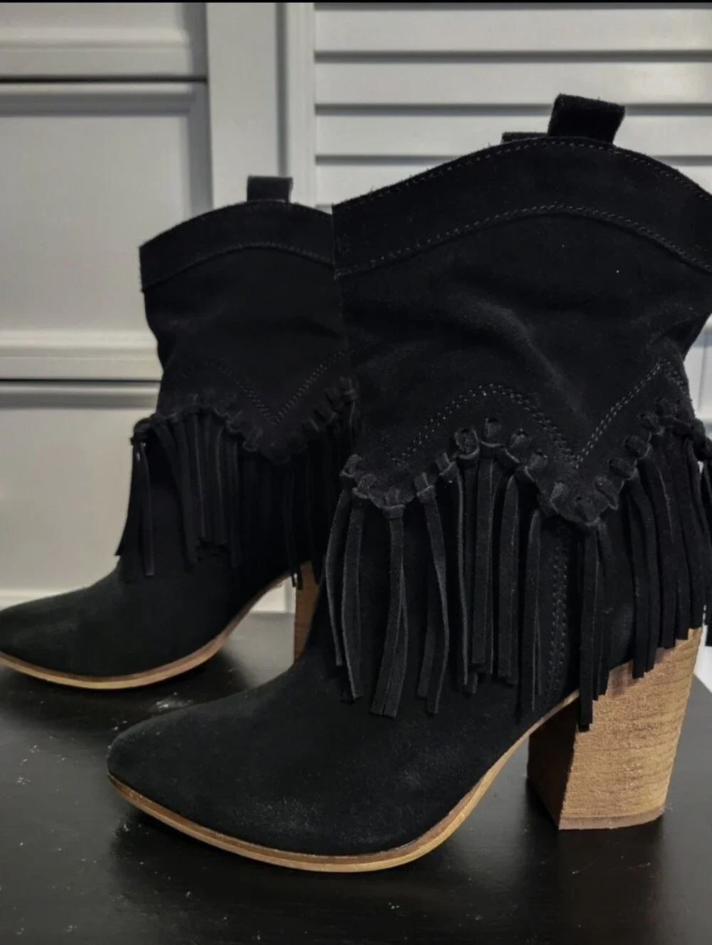 Aldo Black Suede Fringe Western Ankle Boots